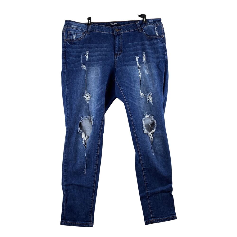 Wax Distressed Skinny Jeans Women's 20 Plus Thrashed Slashed Destroyed Dark Blue